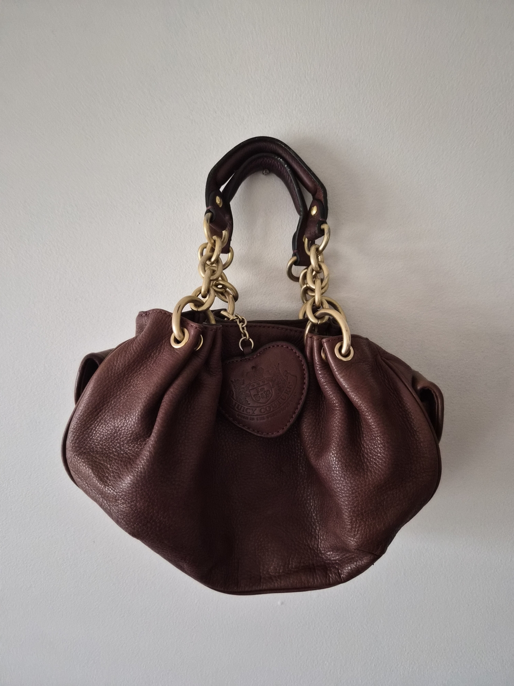 Juicy Couture Dark Brown Pebbled Leather Chain-Handle Shoulder Bag